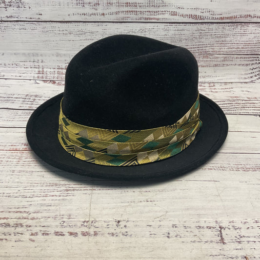 Louise Green Black Fedora Yellow Jacquard Band Hat - Size S
