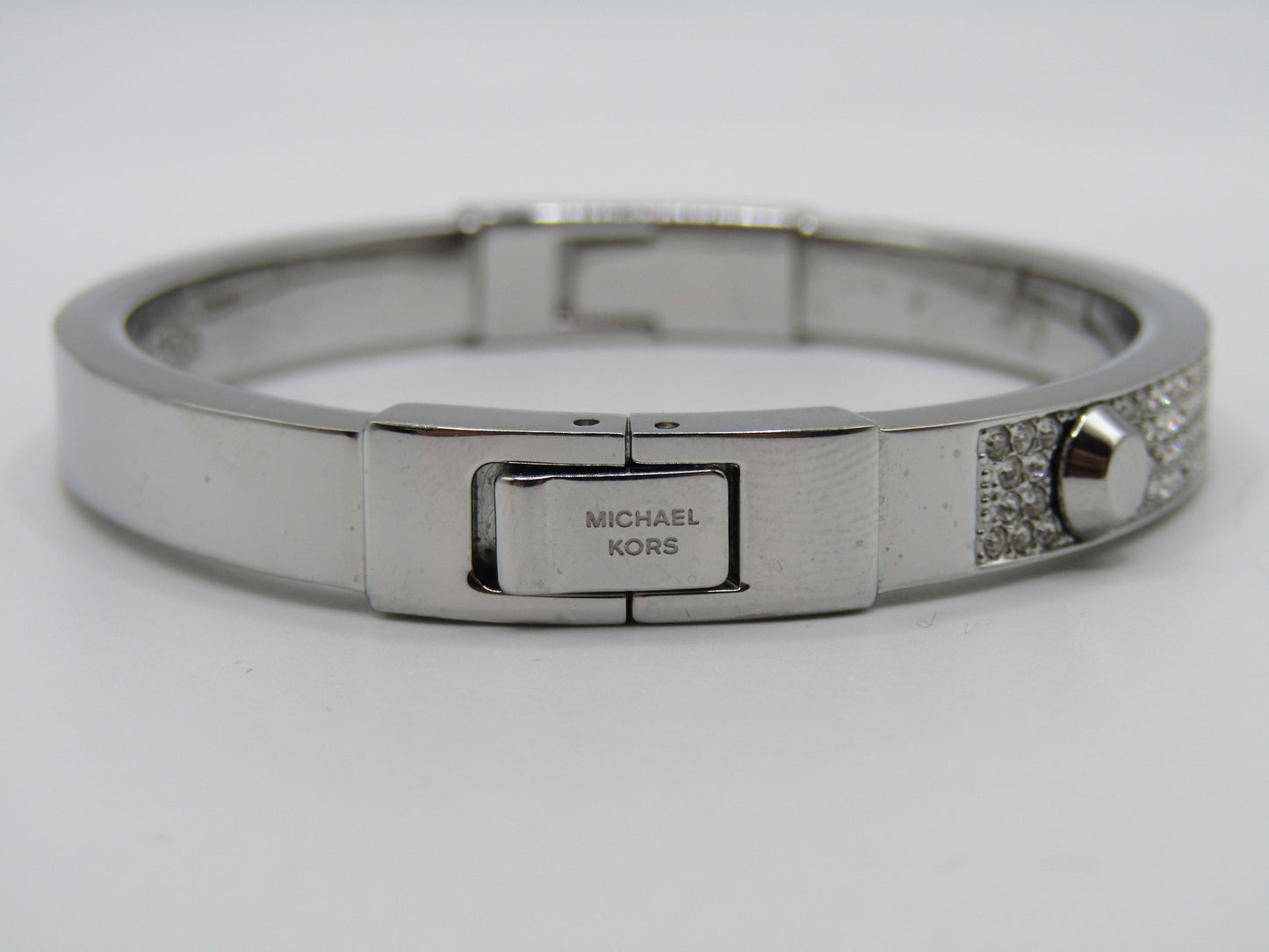 Michael Kors Astor Stud Silver Plated Crystal Pave Bangle Bracelet
