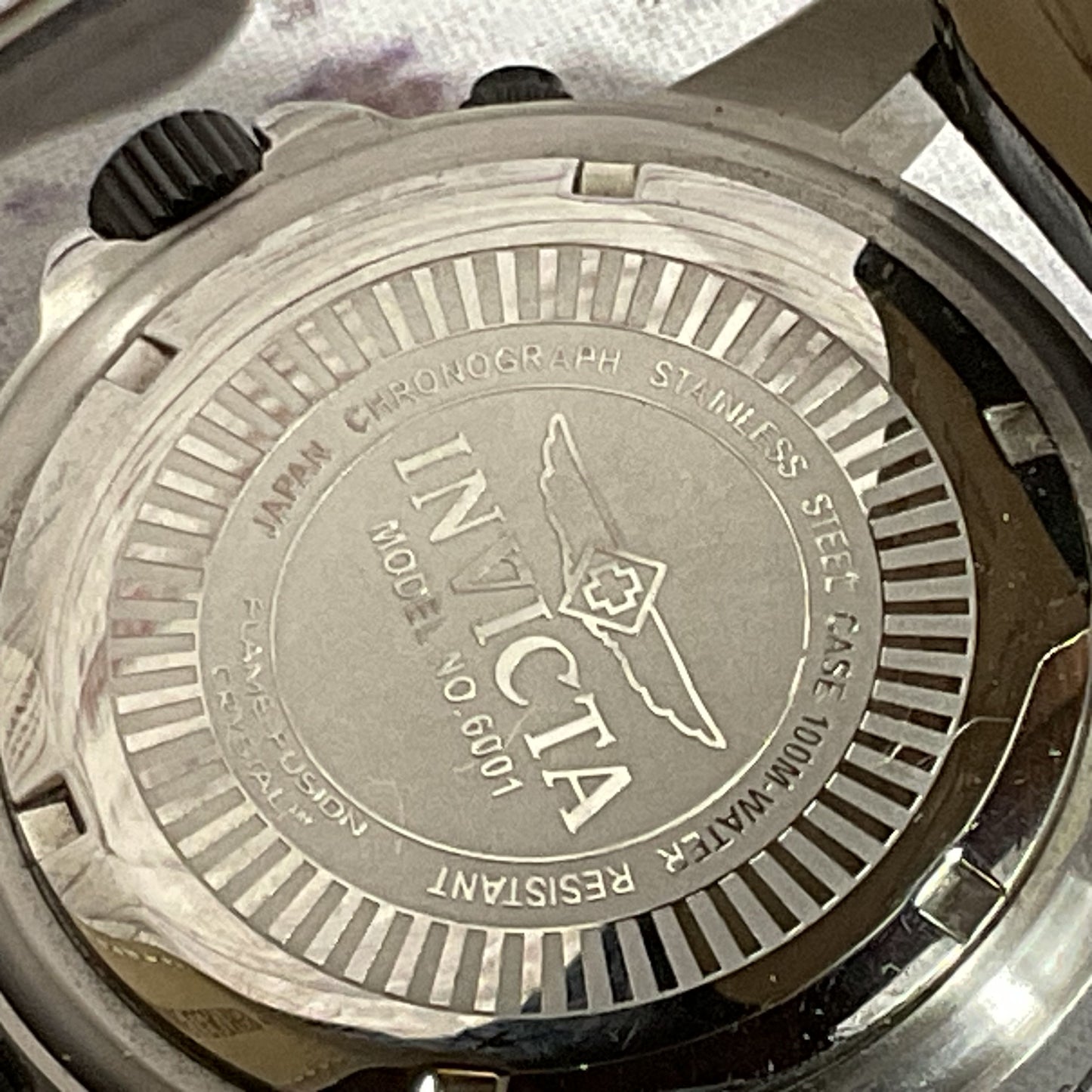 INVICTA 6001 Men's Silver Tone Black Leather Band Watch-NEEDS BATTERY