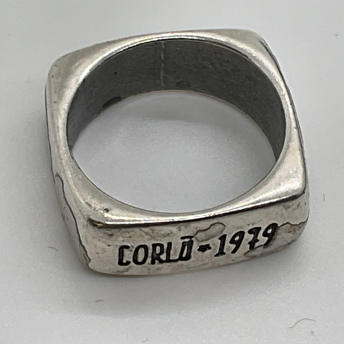 Corlù 1979 Italy Sterling Silver Rhodium Plated Square SZ 5.75 Ring- 4.76g