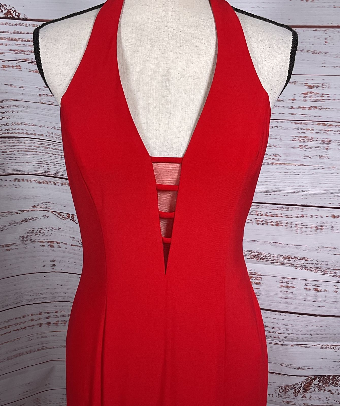 Faviana Cage Back Long Formal Dress Red 8