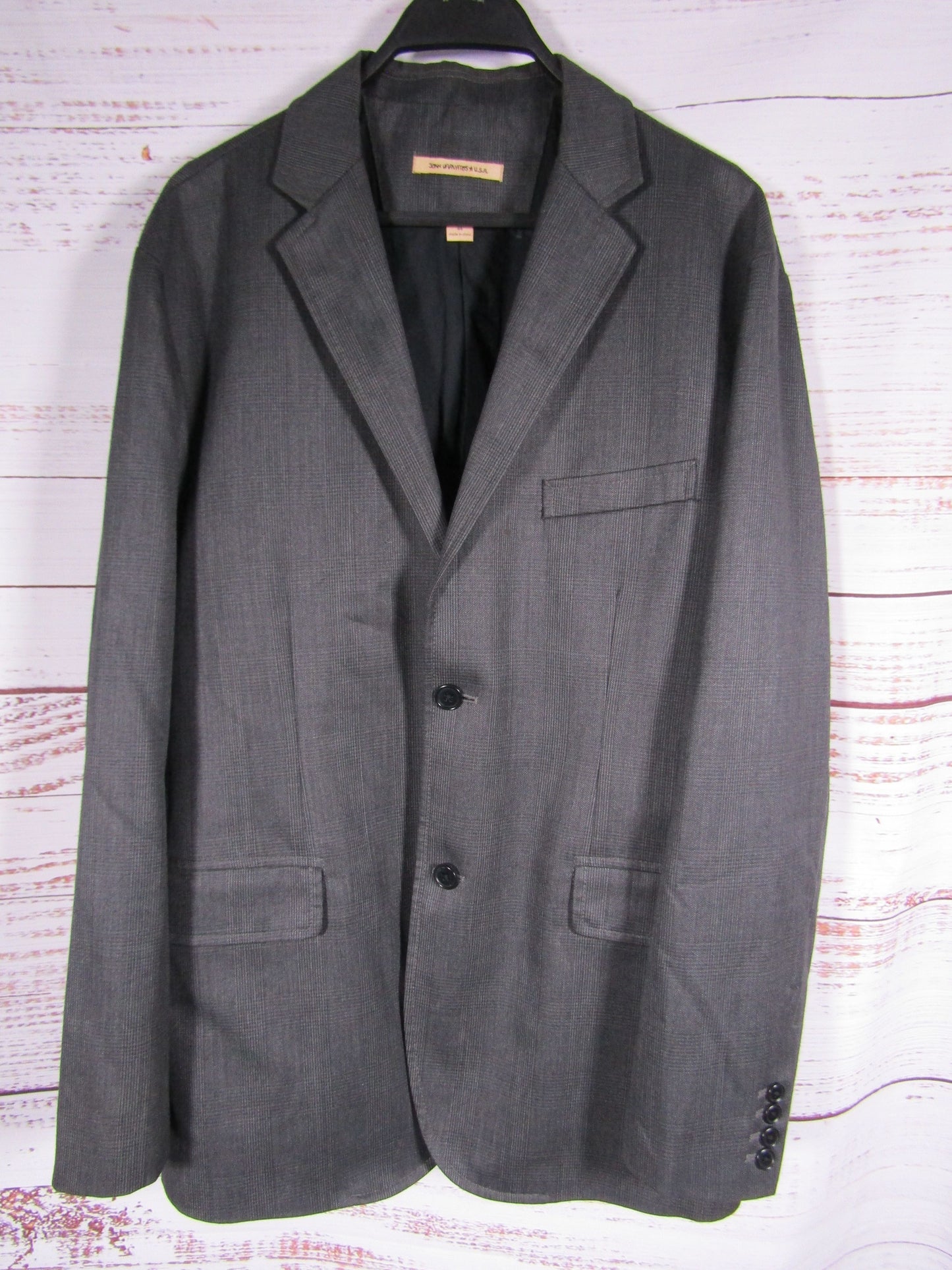 John Varvatos Men's Gray Plaid Wool Blend Blazer Size 44