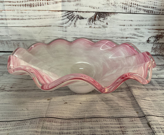 Vintage Murano Glass Ruffle Decorative Bowl Pink