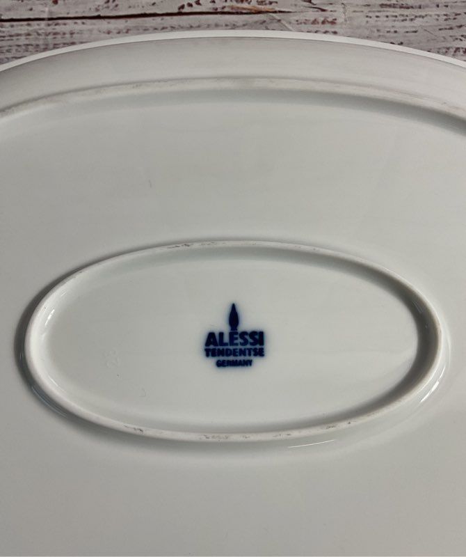 Vintage Mcm Alessi Tendentse White Porcelain Serving Platter Blue Handles 13.75"