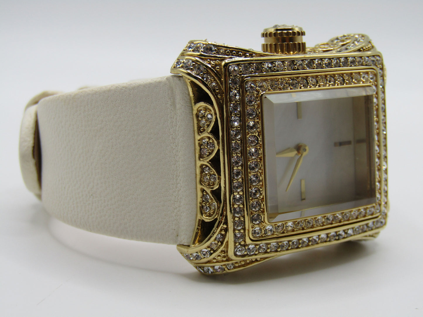 Badgley Mischka Women's Gold Plated Crystal Accent Quart Watch