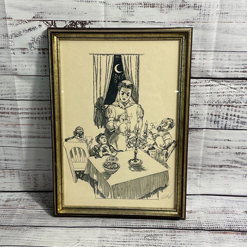 VTG. Saul Raskin Judaica Lithograph Print w/ Unknown Signature, Framed