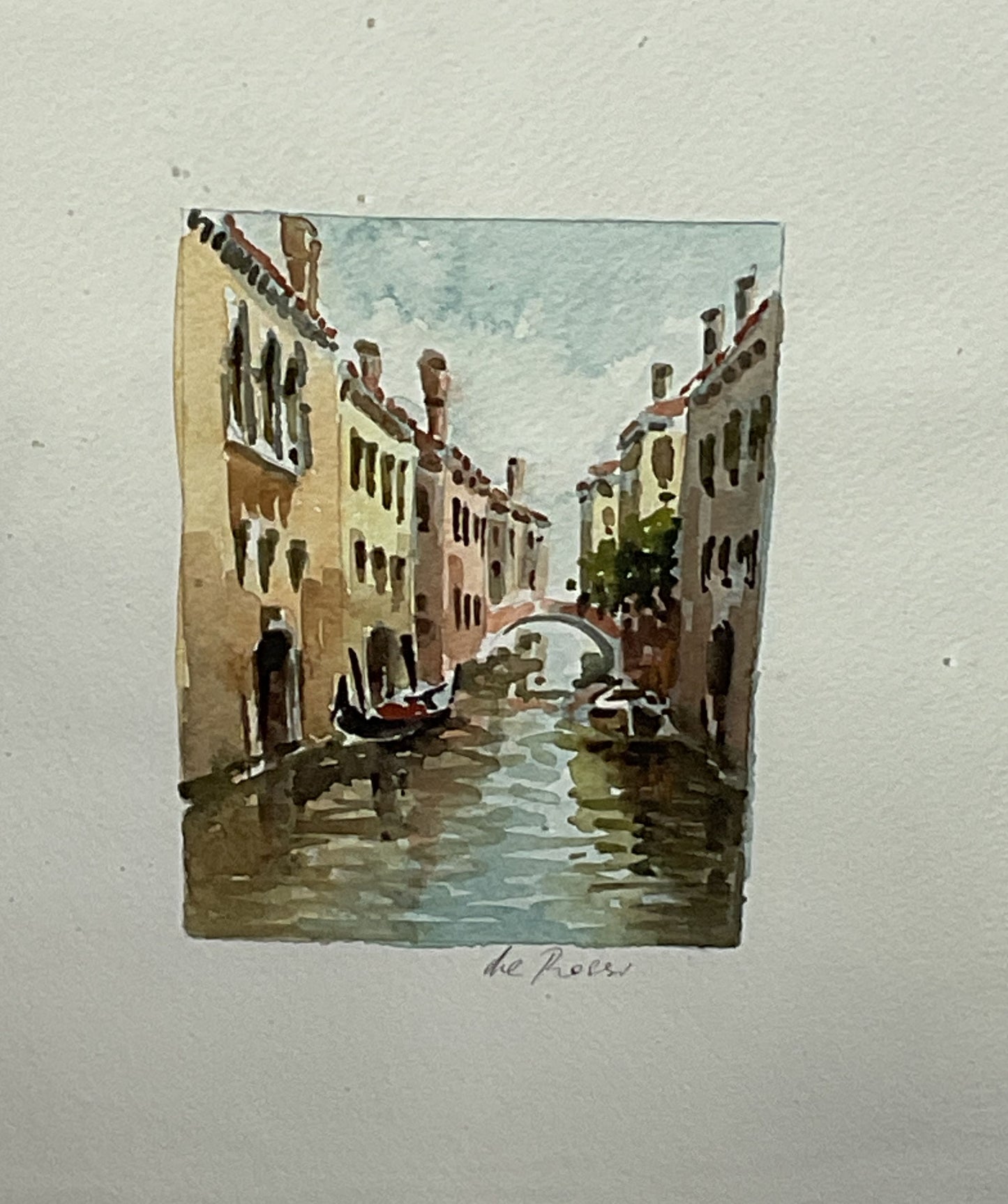 Venice Canals Impressionist Watercolor Framed Painting Signed By De Rossi