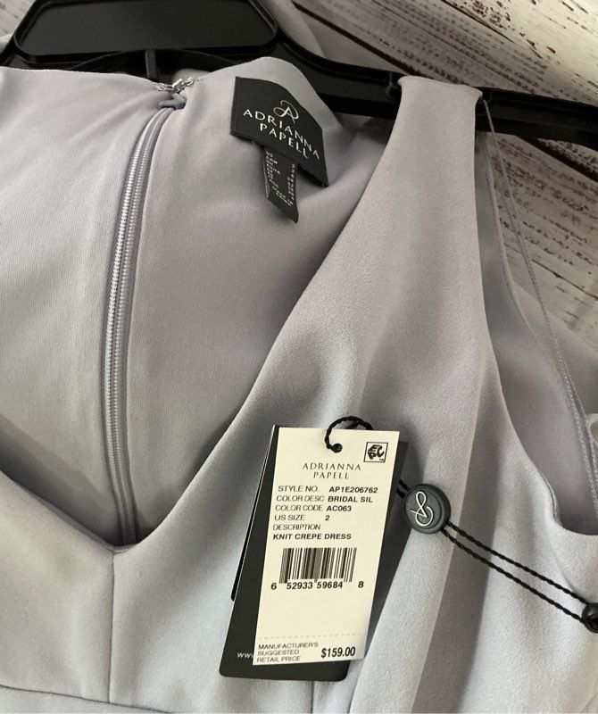 NWT Women's Adrianna Papell Silver Gray Crepe Dress Size 2 Retail $159