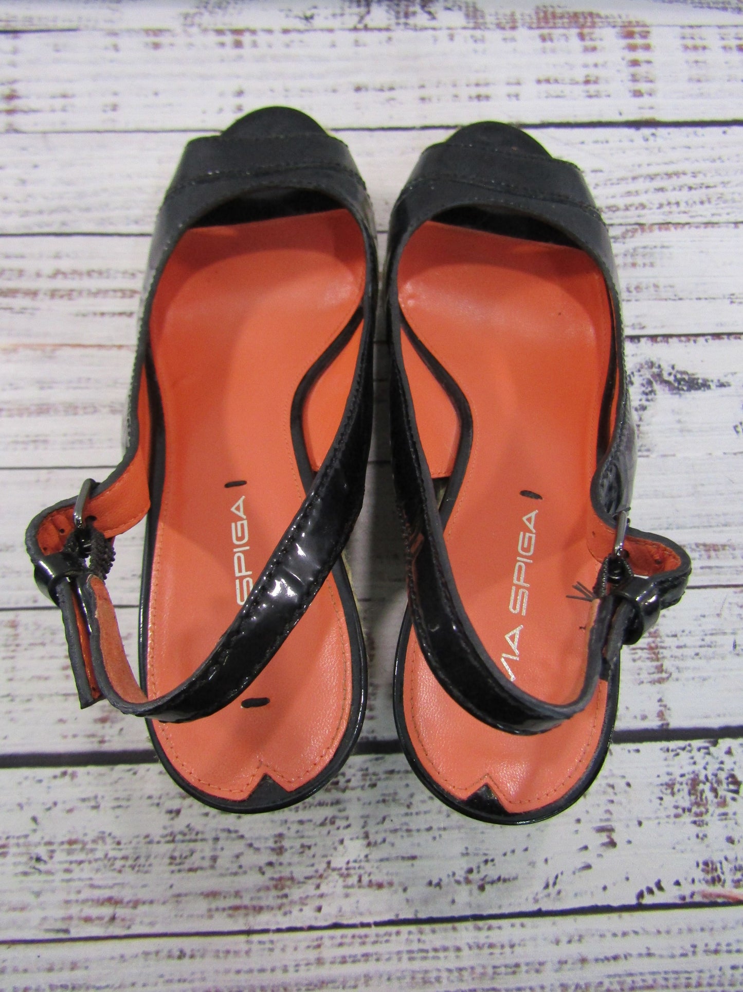 Via Spiga Mahala Women's Black Leather Espadrille Wedge Sandals Size 8