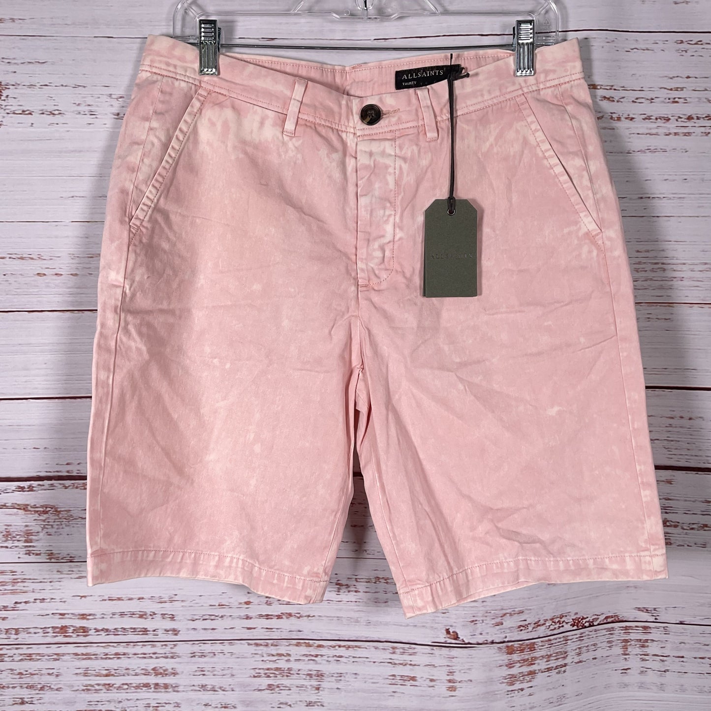 AllSaints Bowfell Twill Light Bleached Pink Shorts - Size 30 New