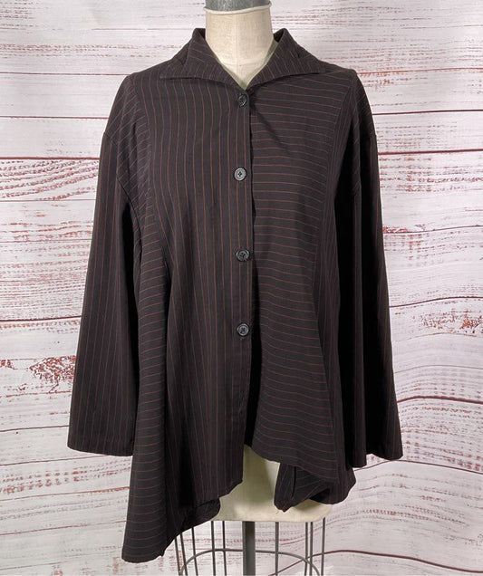 Dress to Kill By Jane Mohr Striped Long Sleeve Asymmetrical Top Black 1/S