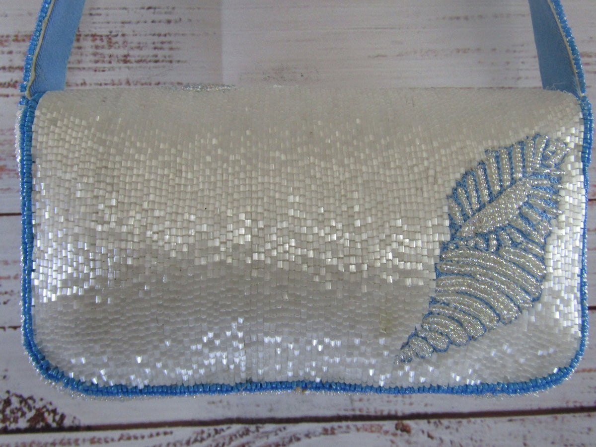 Anthropologie Fiona Icon Edition Women's Blue Beaded Clam Shells Shoulder Bag