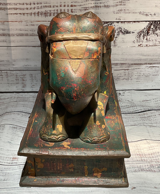 Vintage Handcrafted Wooden Elephant Trinket Box Multicolor