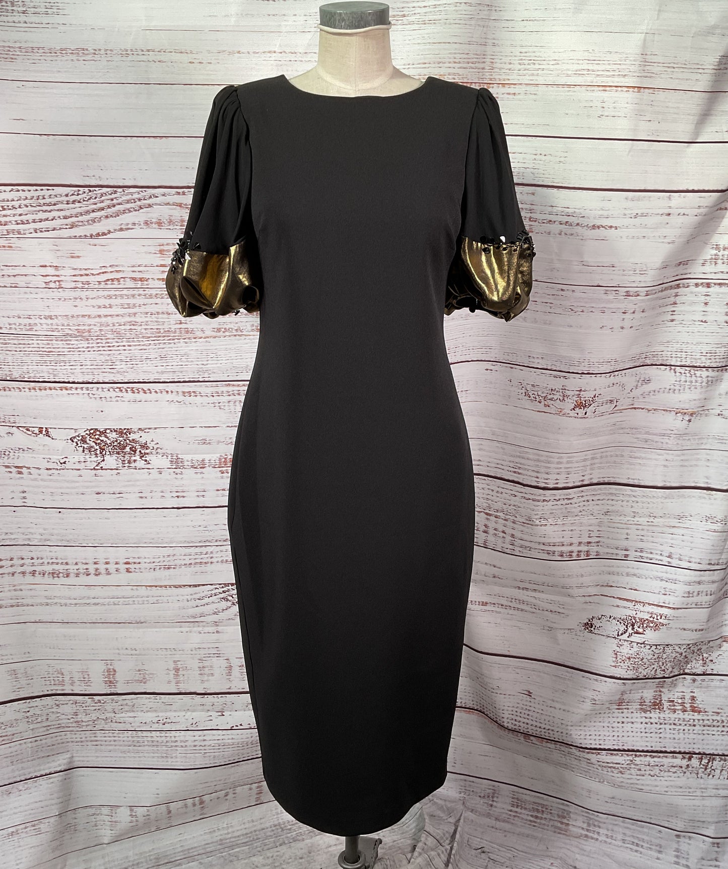 Badgley Mischka Metallic-Cuff Puff-Sleeve Cocktail Dress Black