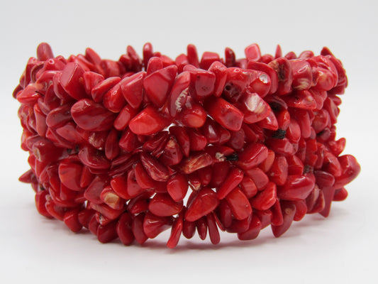Artisan Handcrafted Red Coral Cluster Stretch Bracelet