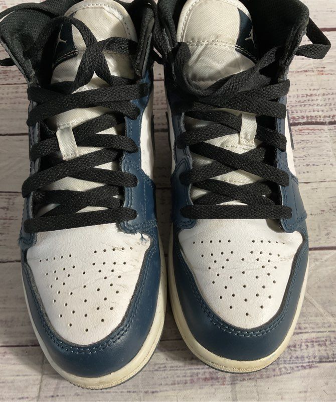 Nike Air Jordan 1 Mid French Blue White Youth 3Y Kids High Top Sneakers