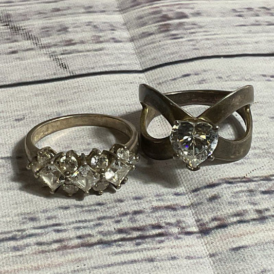 Set of 2 Sterling Silver & Rhinestone SZ 6.75 Rings- 7.97g