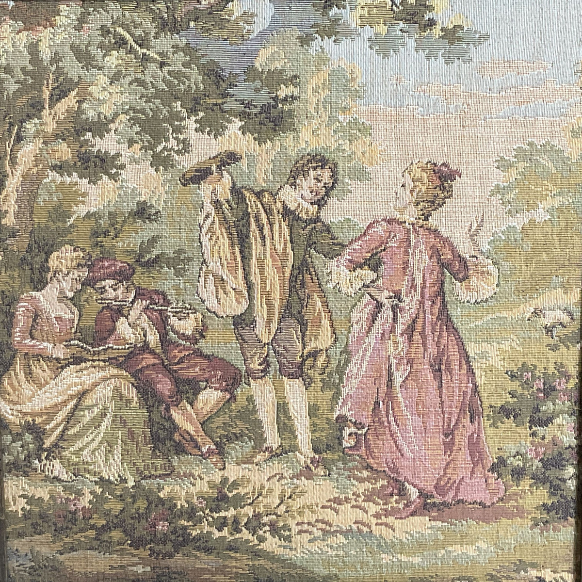 Set of 2 VTG./ANTIQUE French Tapestry Wall Art- FRAMED 10.5" X 10.75"
