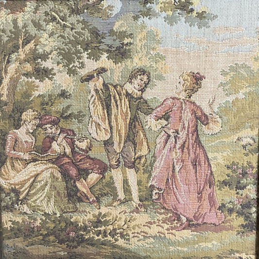 Set of 2 VTG./ANTIQUE French Tapestry Wall Art- FRAMED 10.5" X 10.75"