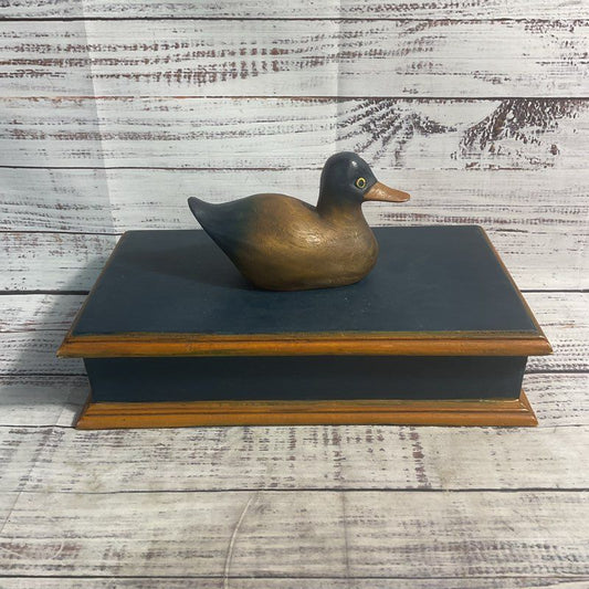 Vintage Hand Carved Wooden Mallard Duck Hunting Decoy 11" Trinket Box