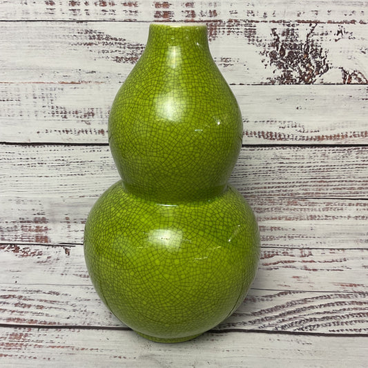 Chinese Green Crackle Double Gourd Ceramic Vase 9"