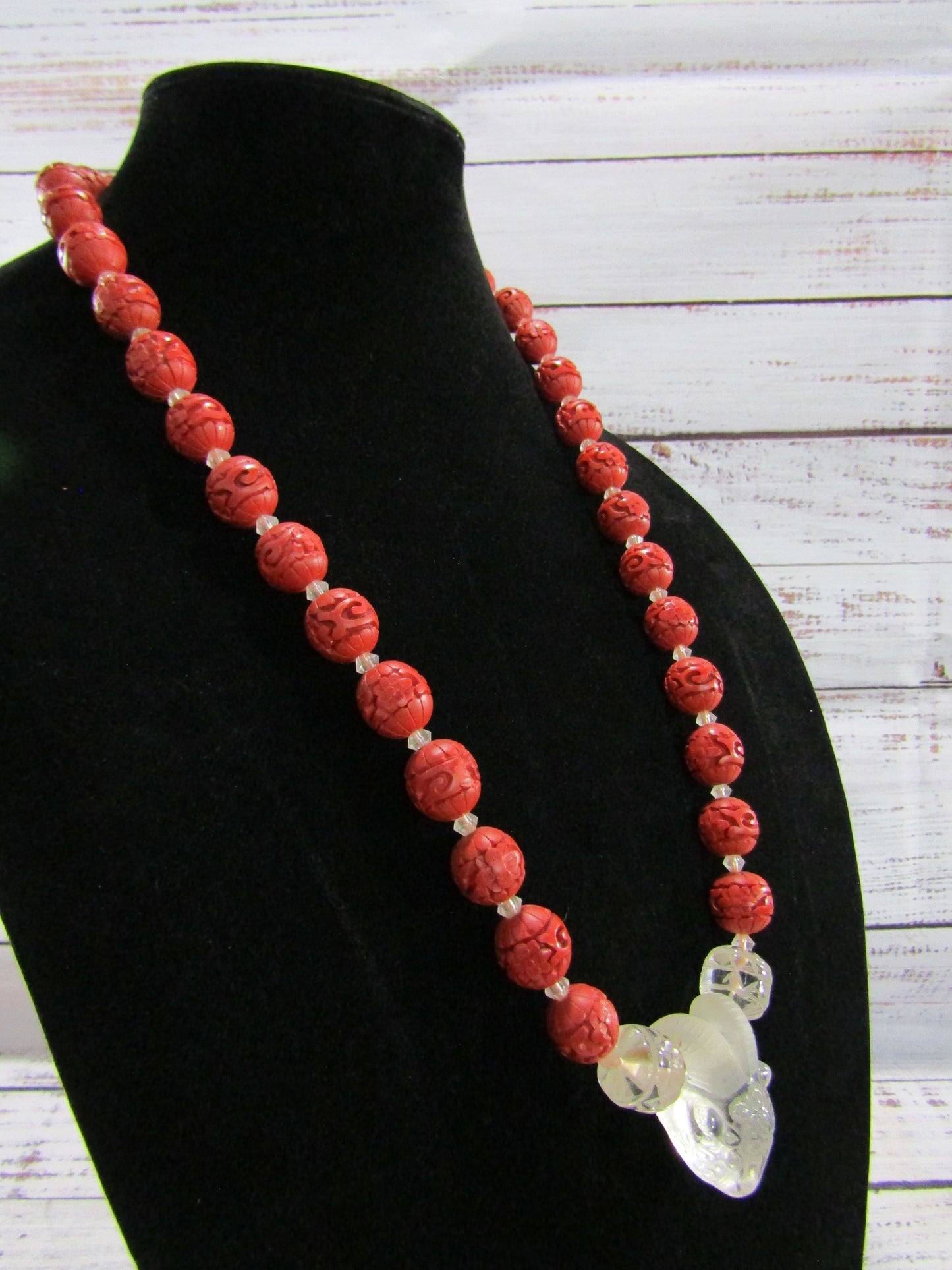 Handcrafted Chinese Year of The Goat Beaded Cinnabar Glass Goat Pendant Necklace