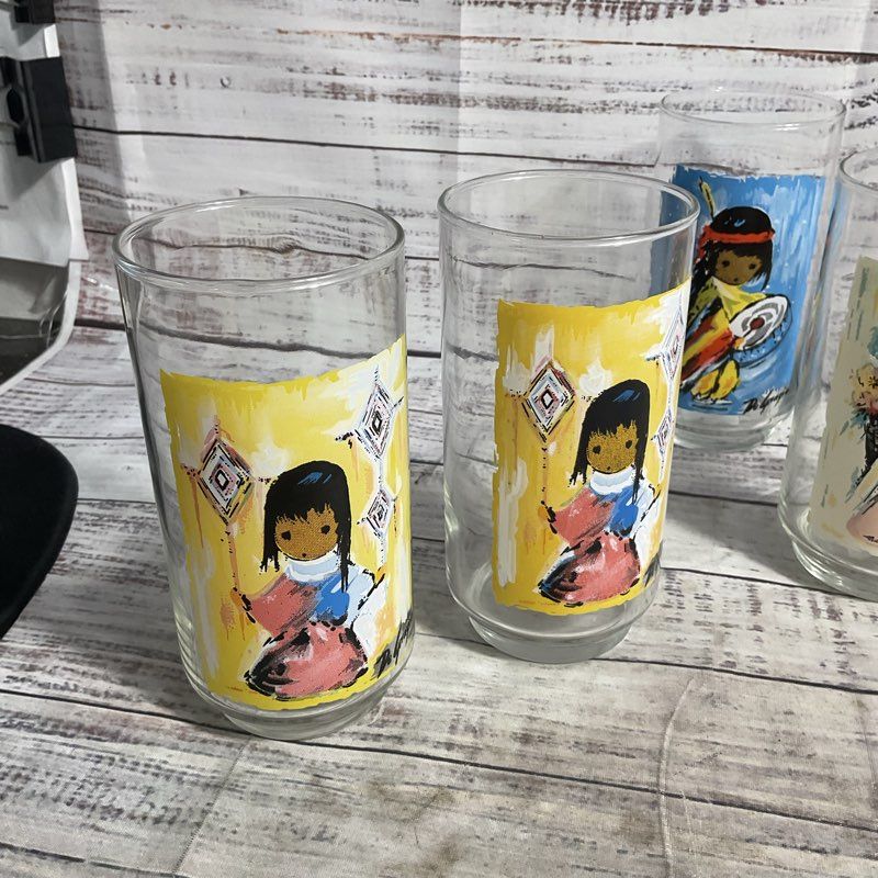 De Grazia Children Of The Southwest 6" Glass Cups 6 Pc. Set