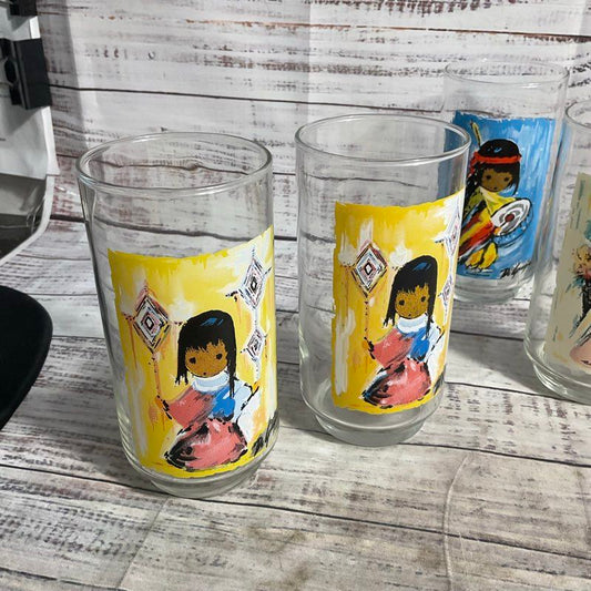 De Grazia Children Of The Southwest 6" Glass Cups 6 Pc. Set