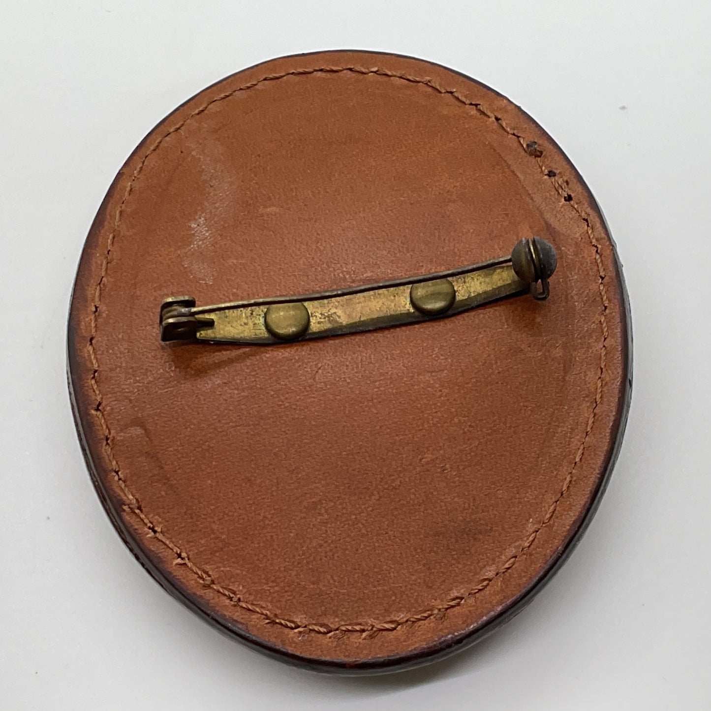 VTG./ANTIQUE Embroidered Leather Brooch/Pin- 3"