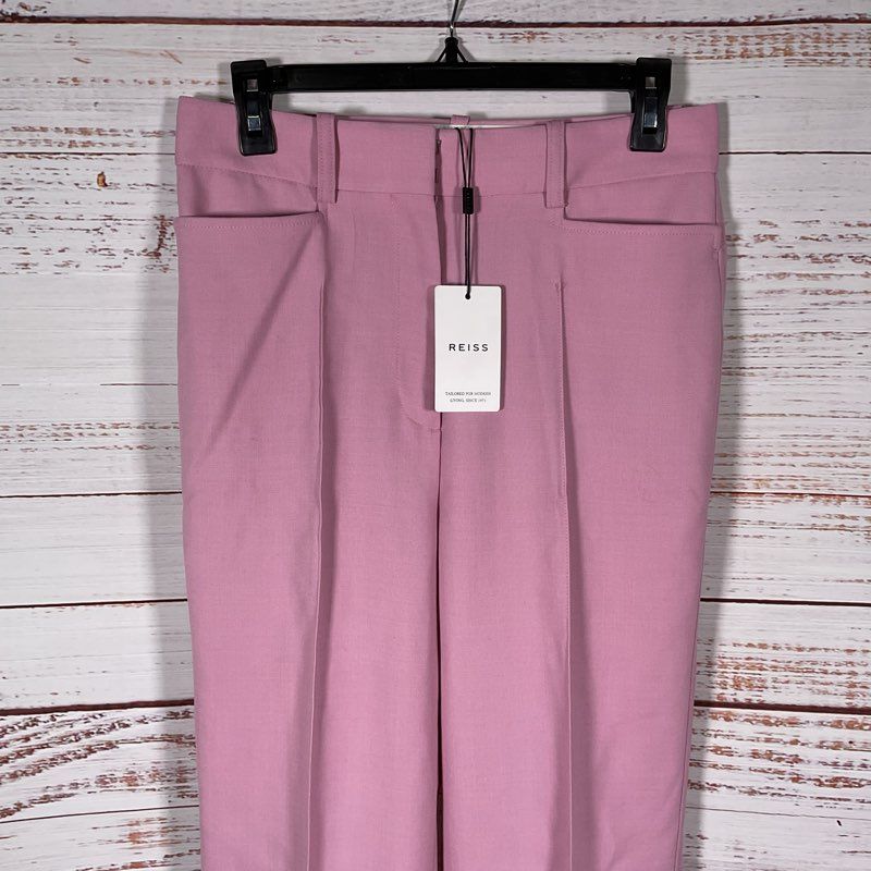 NWT Reiss Aura Pink Tailored Pleated Flare Trouser Pants Size 6 MSRP $285