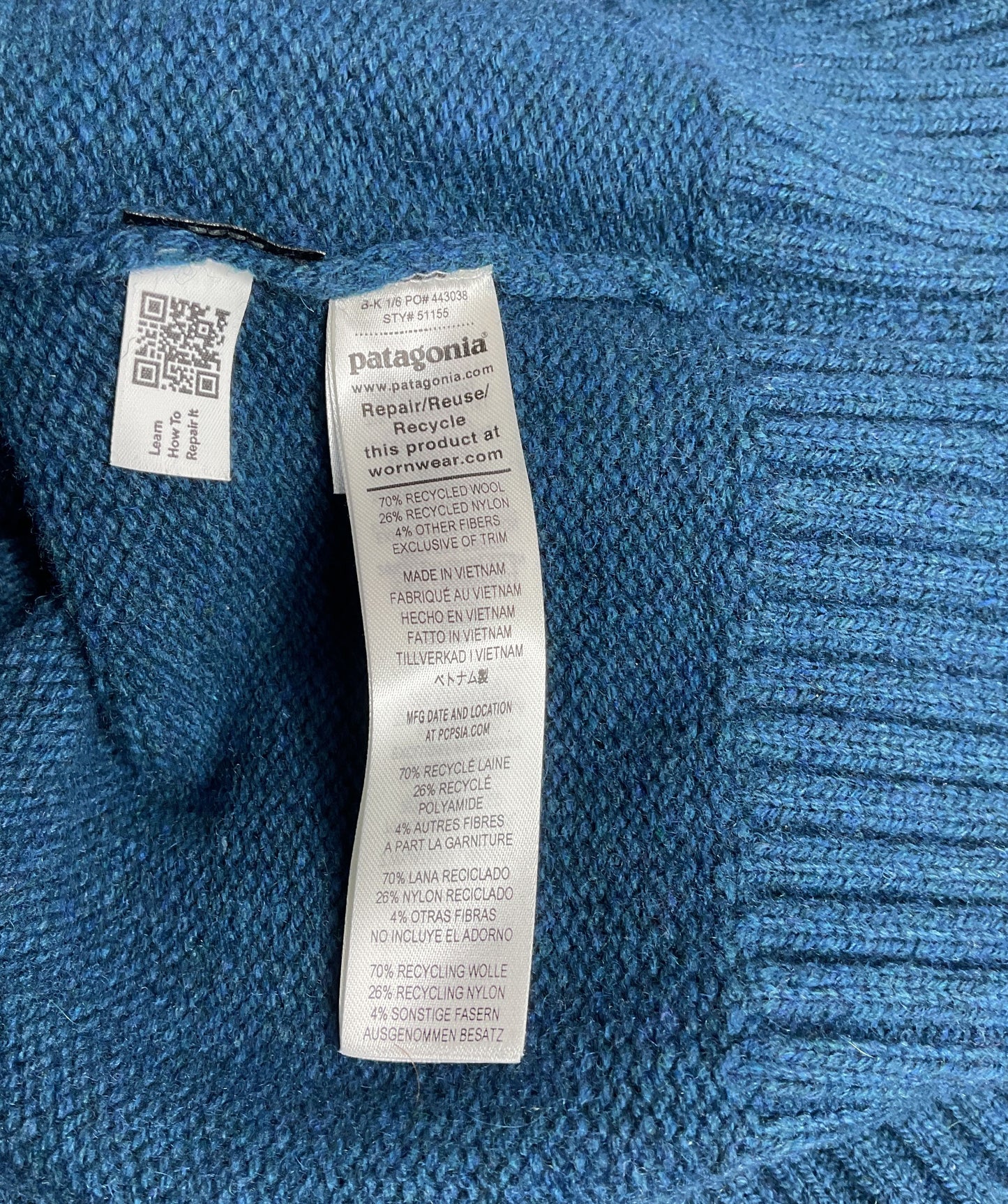 Patagonia Worn Wear Recycled Wool-Blend Sweater Hoody Lagom Blue M