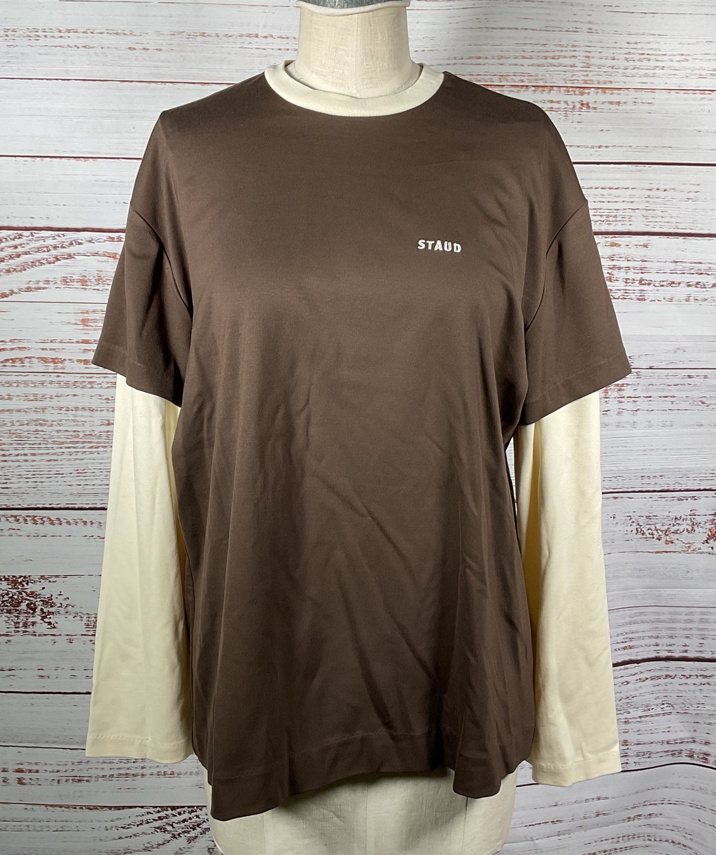 Staud Double Layer Logo Graphic T Shirt Cream Brown XS/S