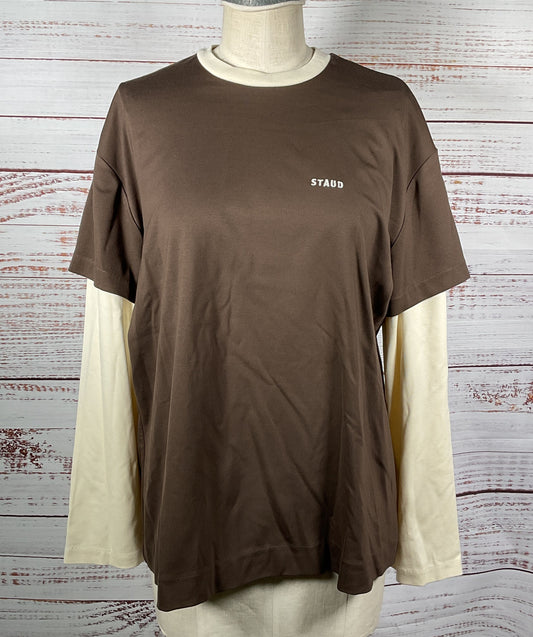 Staud Double Layer Logo Graphic T Shirt Cream Brown XS/S