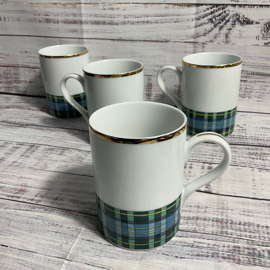 Set Of 4 Williams Sonoma Macneill Tartan Blue/Green Plaid 4" Tea Coffee Mugs