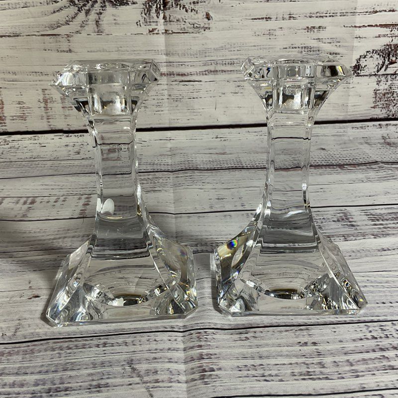 Pair of VTG. ORREFORS Regina Crystal Candle Holders- 5.5"