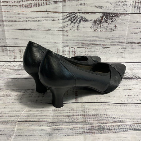 Riz Raffinee Black Leather Woven Satin Toe Detail Pump Heels Women's 7.5 US