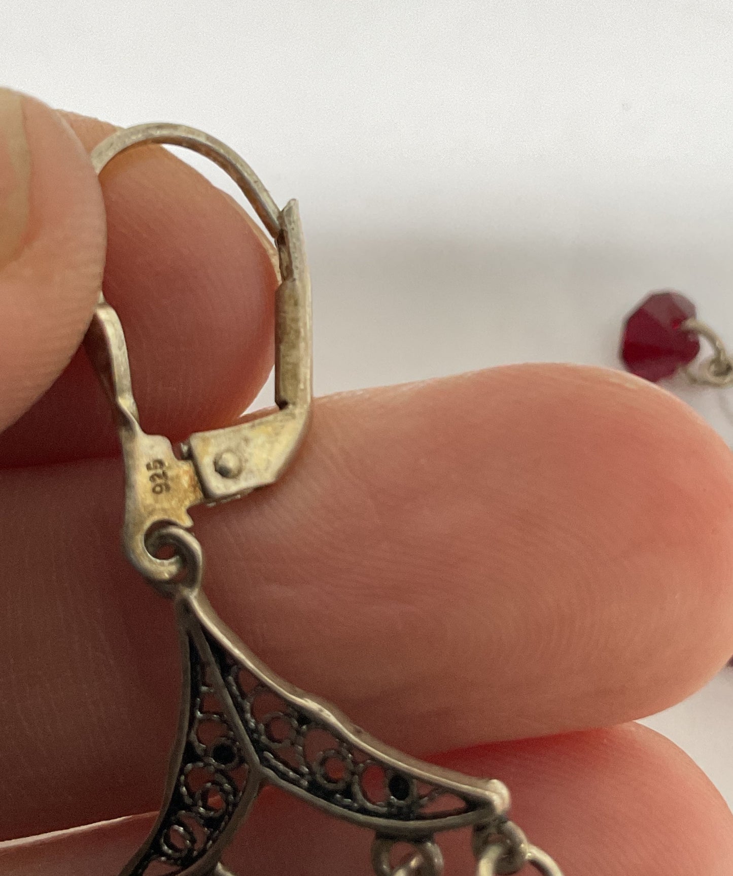Sterling Silver Vintage Filigree Drop Earrings with Res Stones
