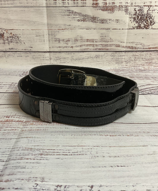VTG Alexander McQueen Black Patent Leather Belt - Size 36