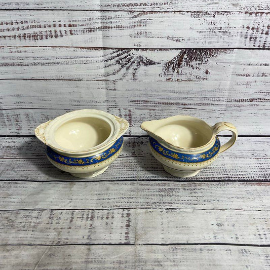 Myott Powder Blue 2 Pc. Staffordshire Porcelain Sugar & Cream Set 5681 *Damage*