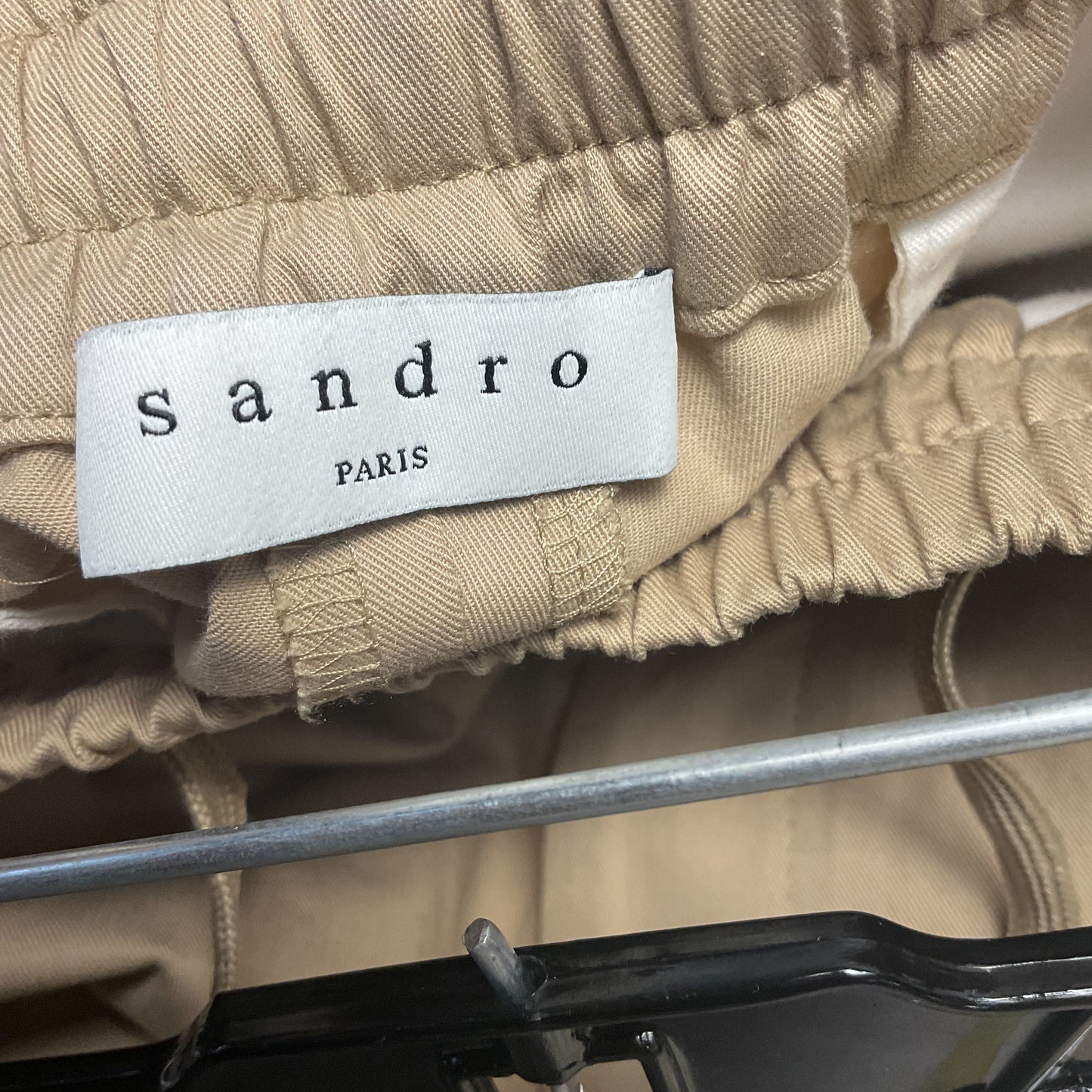 Sandro Paris Elasticated Drawsttring Straight Leg Khaki Trousers Pants - Size 40