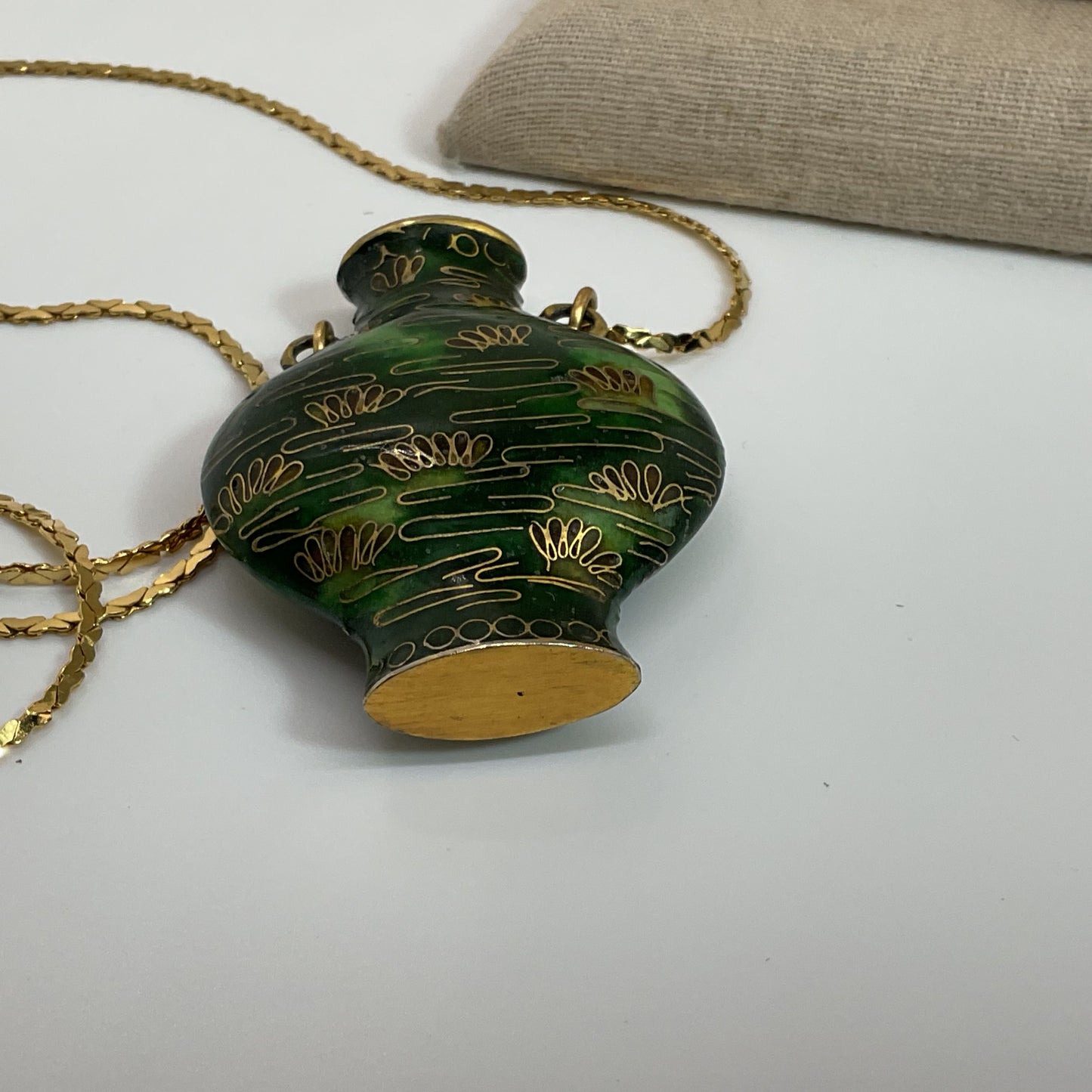 MONET Cloisonne Snuff Bottle Pendant 19" Chain Necklace (MISSING TOP)