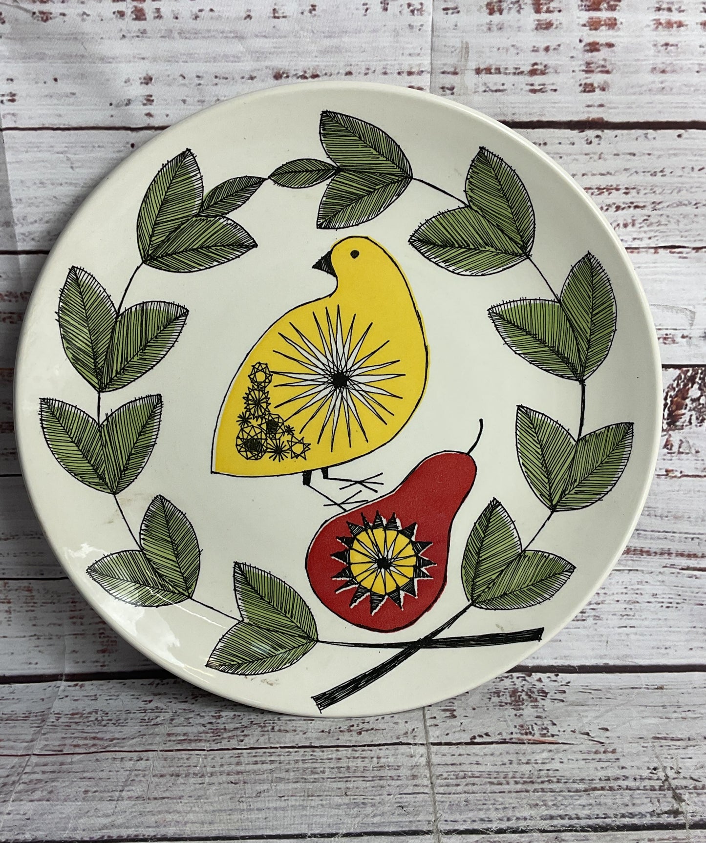 Crate & Barrel Carly Dodsley Partridge and Pear 11" Dinner Plate Multicolor