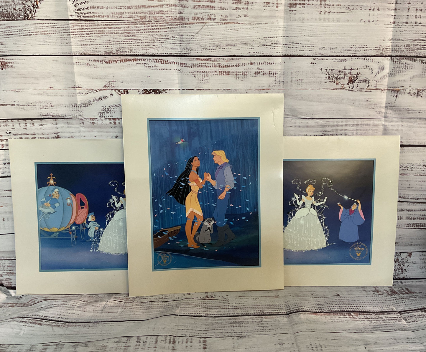 Disney Vintage Cinderella Pocahontas Lot of 3 Lithographs