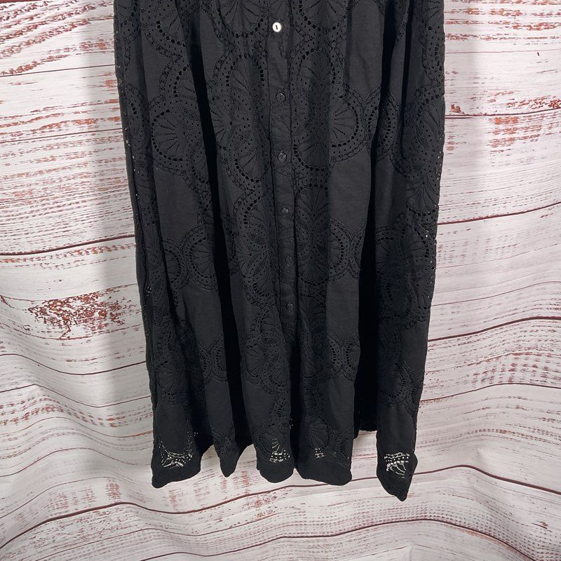 Maeve by Anthropologie Black Floral Knit S/S Cut-Out Back Shirt Dress - Size 16