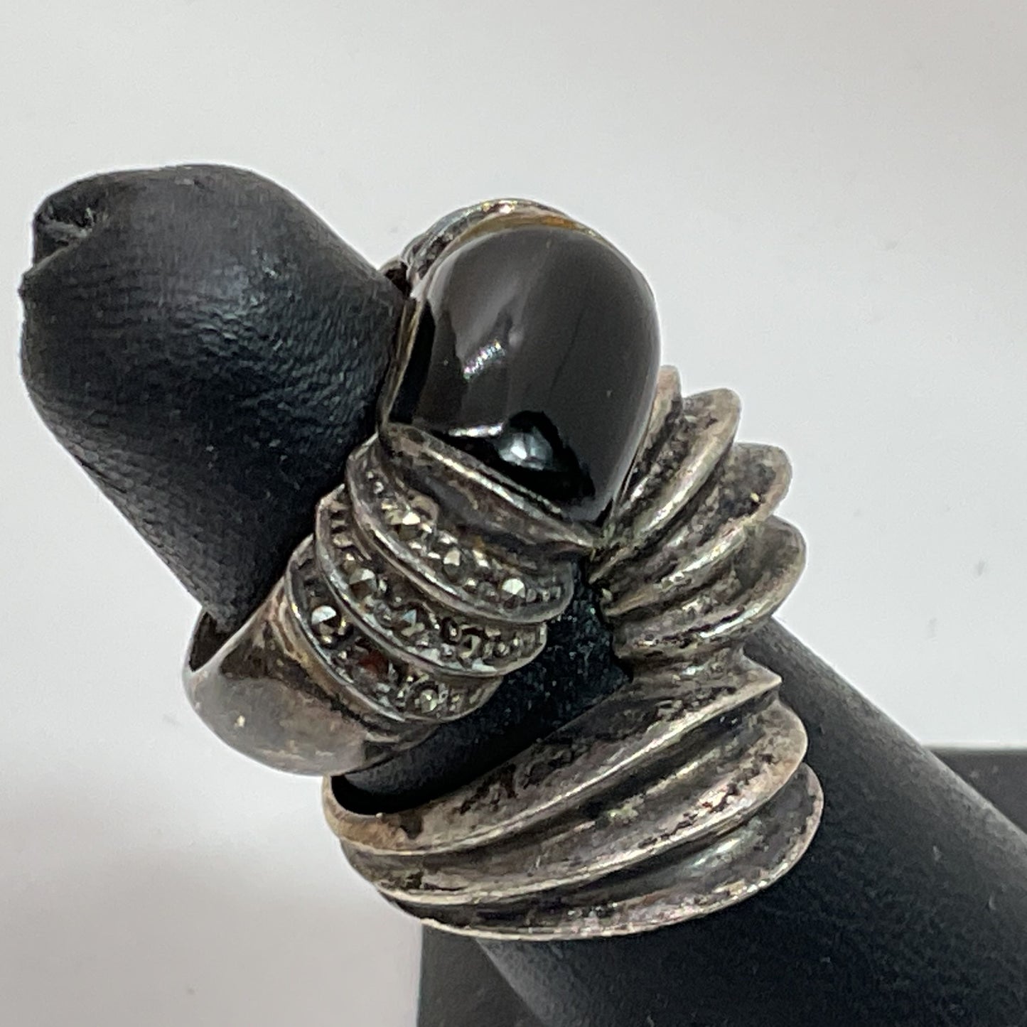 Set of 2 Sterling Silver Onyx & Marcasite SZ 6&7 Rings- 11.35g