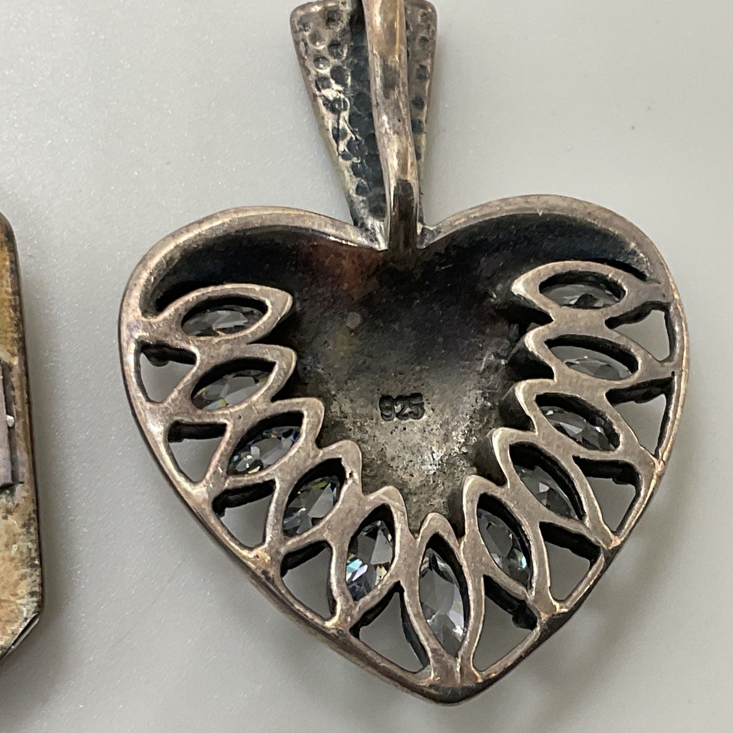 Set of 2 VTG. Sterling Silver Marcasite Rhinestone Art Deco Pendants- 14.20g