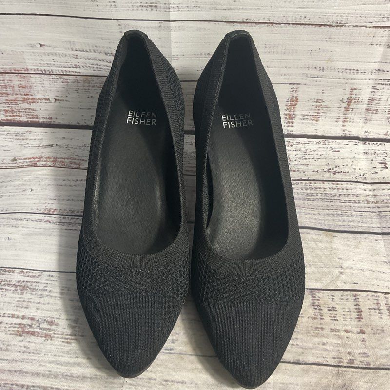 Eileen Fisher Black Knit & Suede Pump Heel Women's Size 5.5