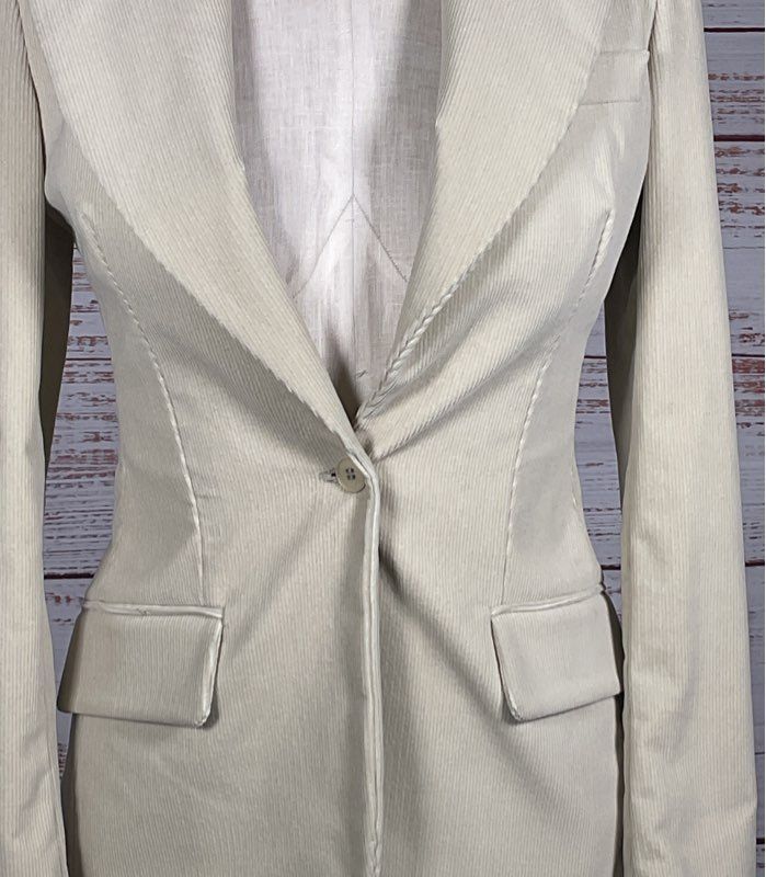 Stella McCartney Ribbed Cotton Blend Single Button Jacket Ivory 40