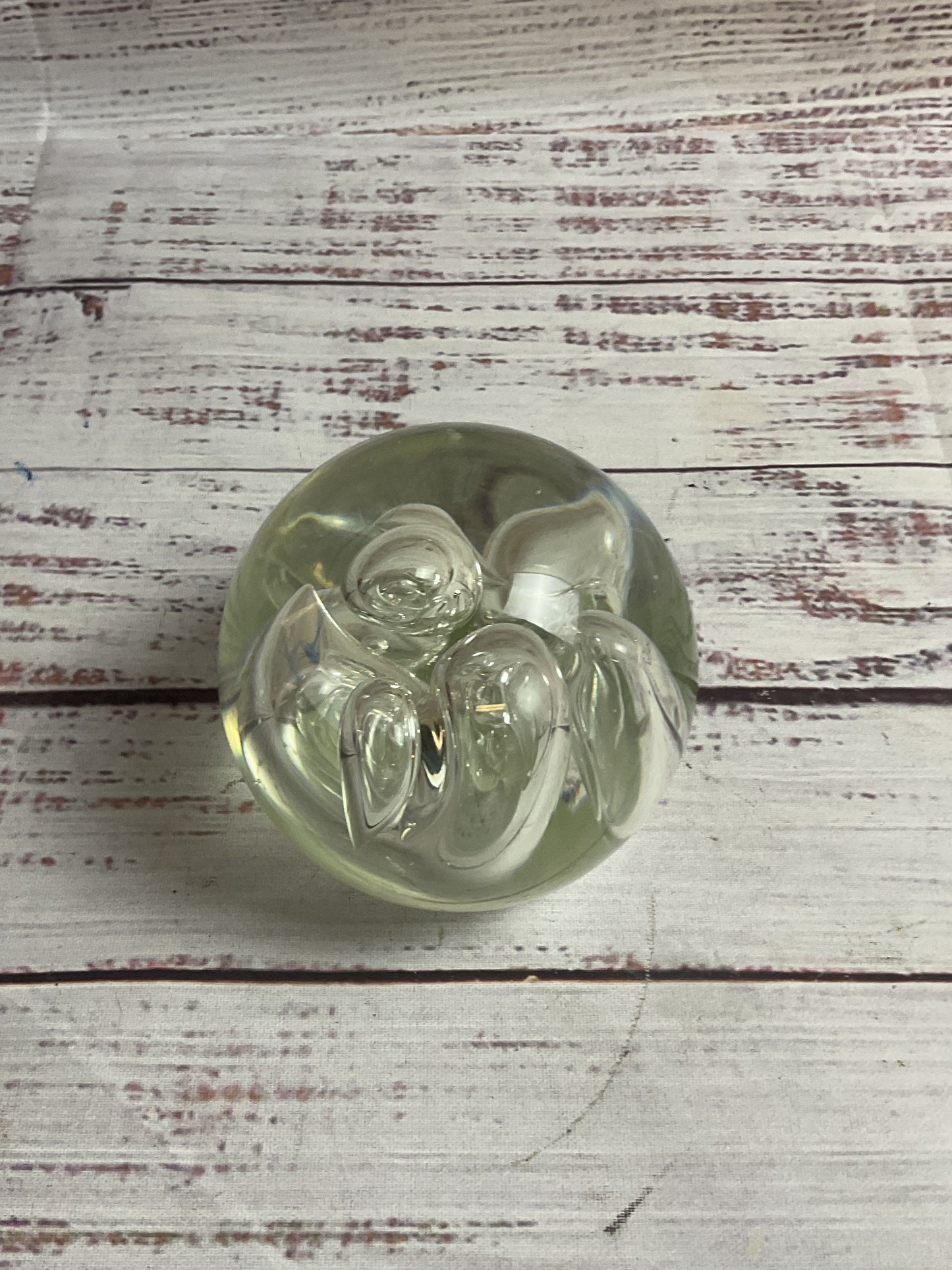 Karg Signed Clear Glass Bubbles Paperweight