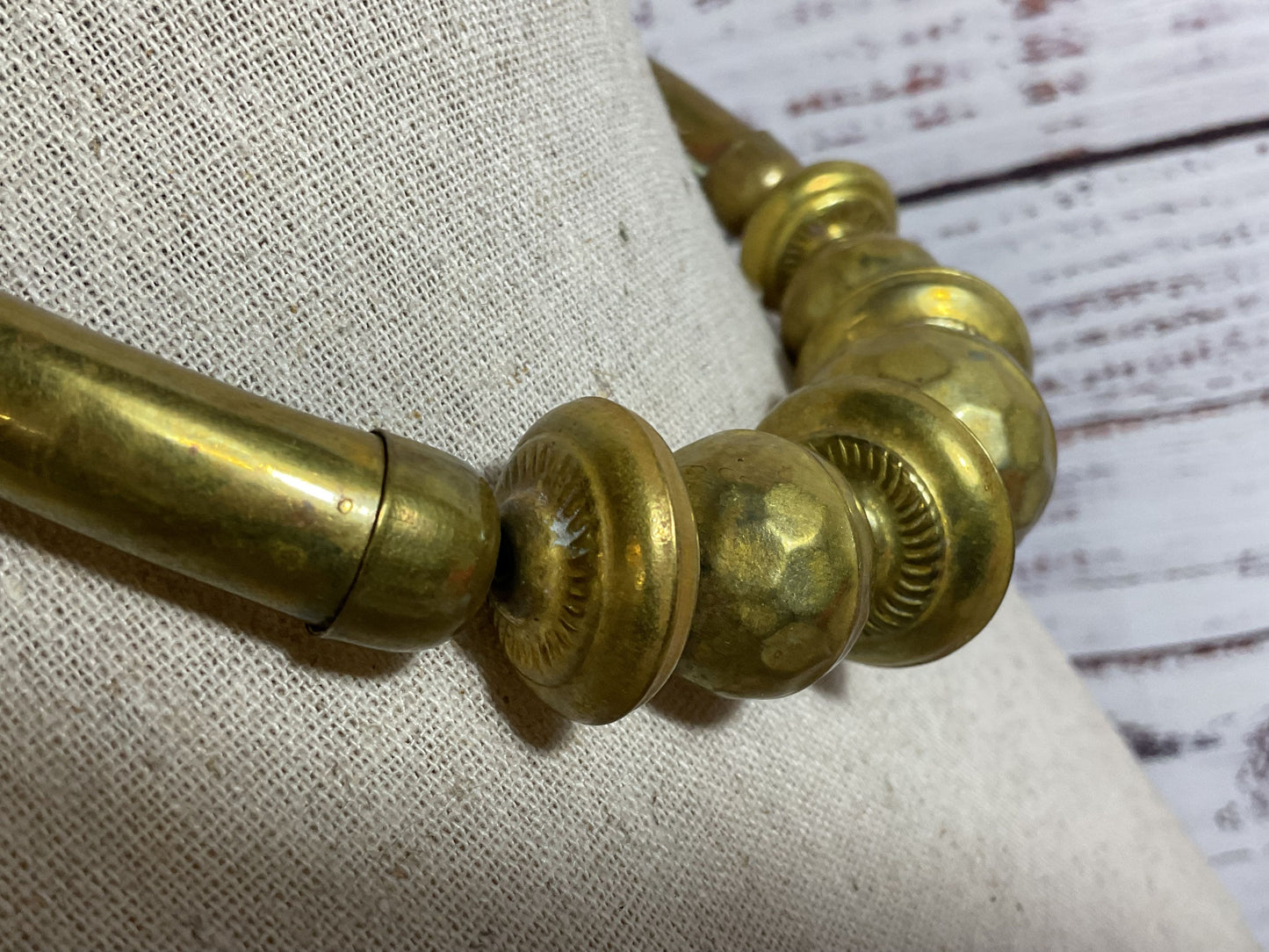 VTG. Modernist Hammered Chunky Brass Statement Necklace- 16"